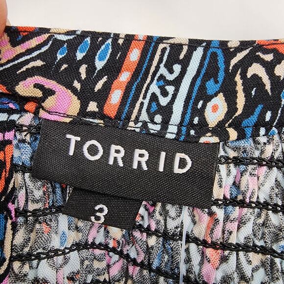 Torrid Womens 3X Peplum Smocked Tank Top Pretty Medallion Print Black Multicolor - Picture 2 of 5